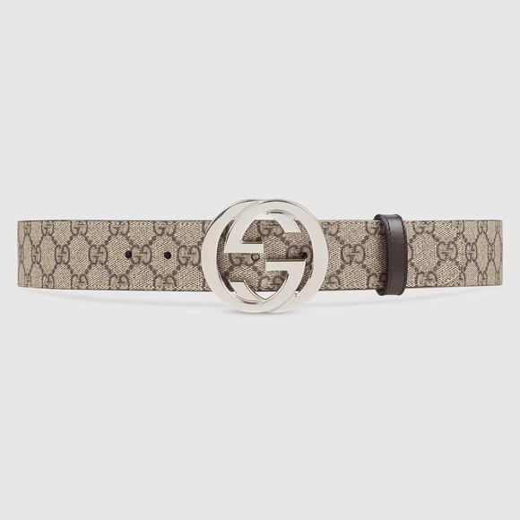 Gucci Supreme Gg Khaki Monogram Belt Interlocking Buckle 411924 80/32 - Picture 1 of 14
